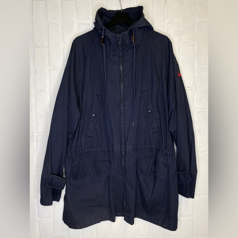 Polo Ralph Lauren Jacket Men's Large Blue Coat Windbreaker Hood Vintage Patch